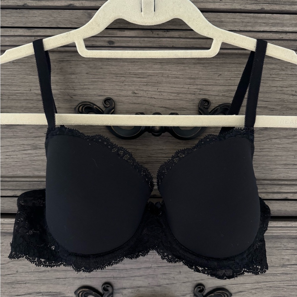 Victoria's Secret Black Dream Angels Demi Bra Lined Classic Coverage Lac…